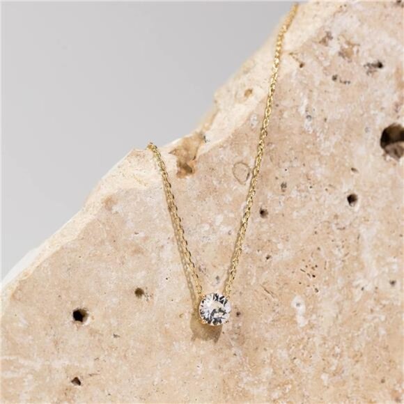 14K Gold Plated Crystal Solitaire 1.5 Carat (7.3mm) Cubic Zirconia Dainty - Picture 3 of 6